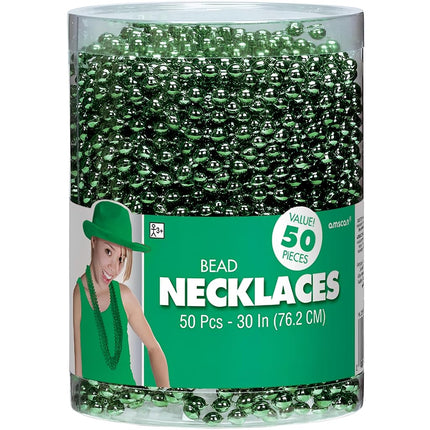 Amscan 395801.03 Accessoires, colliers de perles, articles de fête, vert, 76 cm, 50 pièces