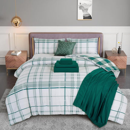 Elegant Comfort Silky Soft 8-Piece Plaid Lodge Bed-in-a-Bag Comforter Set, Includes 4pc Smart Sheet Set, Comforter, Decorative Pillow, Matching Pillowcases and Shams - Twin/Twin XL, Sage