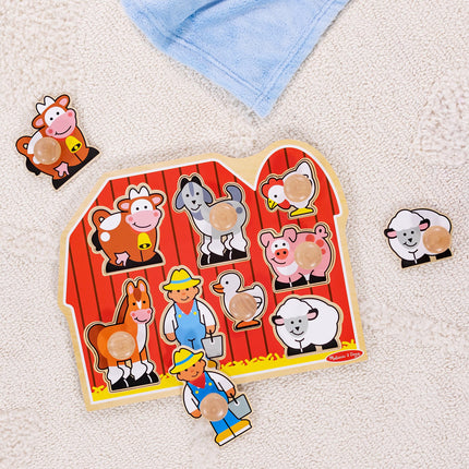 Melissa & Doug Jumbo Knob Wooden Peg Puzzle – Farm Animals Toy for Toddlers, Chunky Early Learning Puzzle for Ages 1+