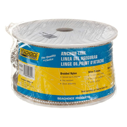 Seachoice Boat Anchor Rope, Double-Braid, Nylon, Achor Line, 3/8 in. X 100 Ft, Gold/White