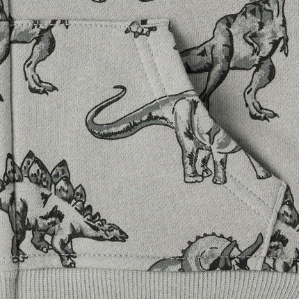 The Children's Place Baby Boys' and Toddler Long Sleeve, Sherpa Lined, Zip-Front Hoodie Sweatshirt, Grey Dino, 6-9 Months