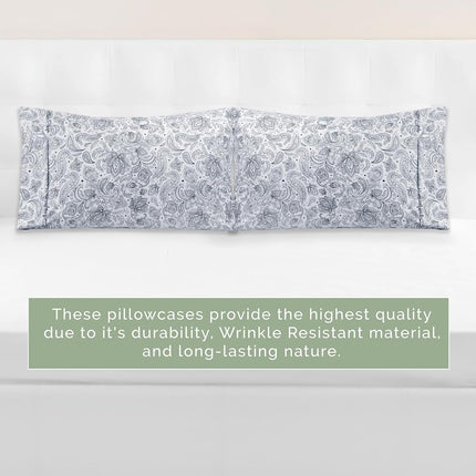 Elegant Comfort Ultra Soft Set of 2 Floral Pint Pillowcases - 1500 Premium Hotel Quality Microfiber, Soft and Smooth Envelope Closure 2-Piece Pillow Covers - Standard/Queen, Paisley Navy