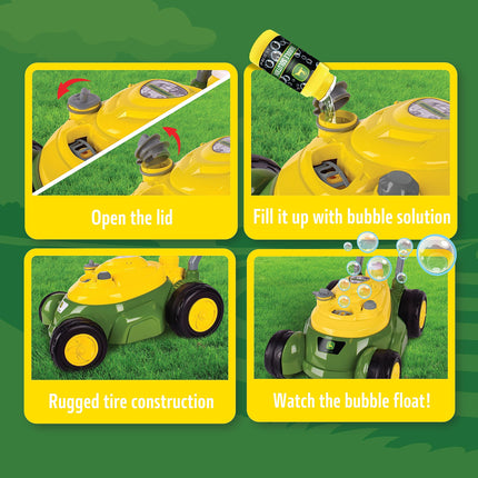 John Deere Bubble Lawn Mower for Toddlers, Bubble Blowing Machines, Indoor and Outdoor Gardening Toy, Birthday, Party Favour for Nursery Girls and Boys, No Batteries Required, 2+