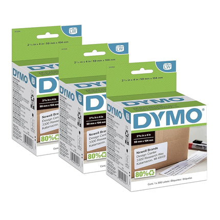 DYMO Authentic LW Large Shipping Labels for LabelWriter Label Printers, Print Up to 6-Line Addresses, 2-5/16" x 4", 3 Rolls of 300 (900 Total)