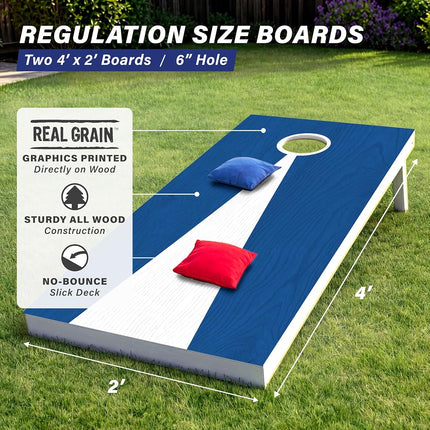 GoSports 4 x 2 ft Regulation Size Wood Cornhole Board Set - Rustic Wood Design, Includes 2 Boards, 8 Bean Bags, Carrying Case and Game Rules