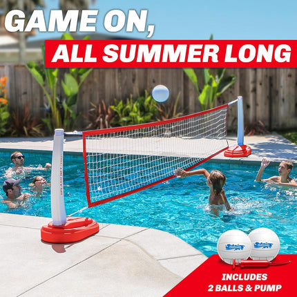 GoSports Splash Net PRO Pool Volleyball Net - Includes 2 Water Volleyballs and Pump - Red