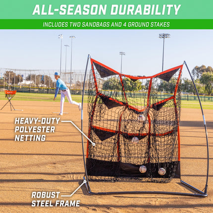 GoSports 9 Hole Baseball & Softball Pitching Strike Zone Target Net - XL 49 x 42 Inches