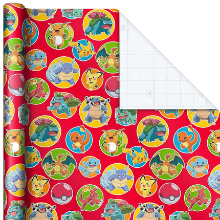 Hallmark Pokémon Wrapping Paper Rolls - Pikachu, Charmander, Bulbasaur Gift Wrap Paper (Set of 3 Rolls: 60 sq. ft. ttl.) for Birthday, Kids Parties, Gamers, Christmas Presents