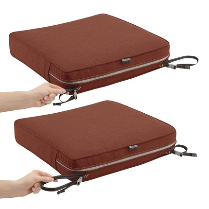 Classic Accessories Montlake FadeSafe Square Patio Dining Seat Cushion - 3" Thick - Heavy Duty Outdoor Patio Cushion with Water Resistant Backing, Heather Henna Red, 19"W x 19D x 3T (62-008-HHENNA-EC)