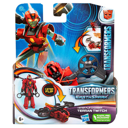 Transformers Toys EarthSpark 1-Step Flip Changer Terran Twitch, 10-cm Action Figure, Robot Toys for Ages 6 and Up