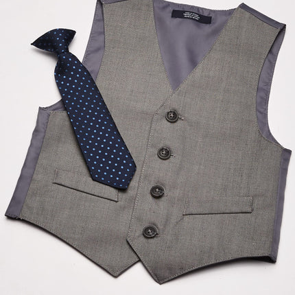 Nautica Little Boys 4-Piece Vest Set with Dress Shirt, Tie, Vest, and Pants, Light Grey, 7