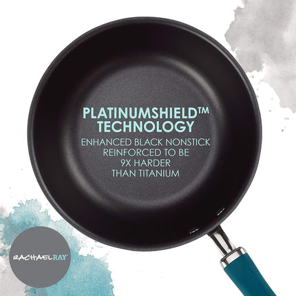 Rachael Ray Create Delicious Hard Anodized Nonstick Saute/All Purpose Pan with Lid, 3 Quart, Gray with Teal Handles