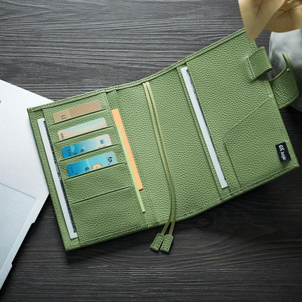 Ox Knight Leather A6 Notebook Cover - Deluxe Planner Cover Fits Hobonichi Techo, Stalogy, Midori MD Planner, and More - with Pen Loop, Card Slots, Back Pocket, and Bookmarks (Green), 5.12Wx6.61L