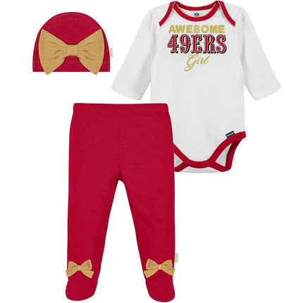 NFL Baby Girls' 3Pc Bodysuit, Footed Pant, & Cap Set, Tampa Bay Buccaneers, 3-6 Months