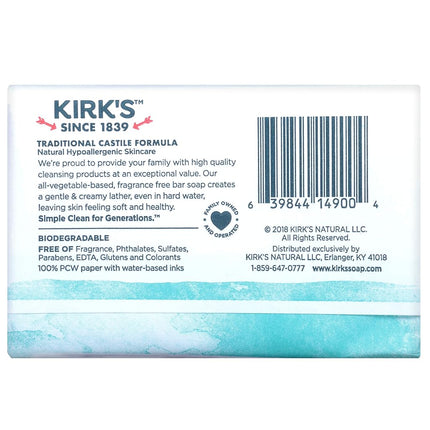 Kirk's Castile: Coco Castile Bar Soap, Fragrance Free 4 oz (8 pack)