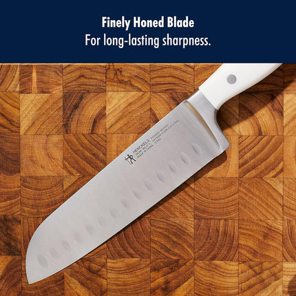 HENCKELS Forged Accent Razor-Sharp 7-inch Hollow Edge Santoku Knife, White Handle, German Engineered Informed by 100+ Years of Mastery