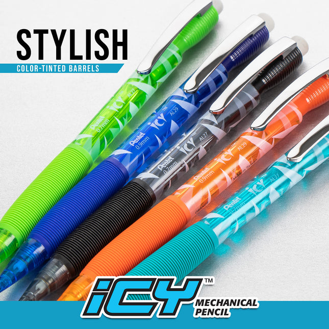 Portaminas Pentel ICY, (0.9mm), cuerpo negro translúcido, paquete de 12 (AL29TA)
