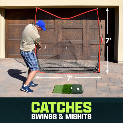 GoSports 7 ft x 7 ft Golf Practice Hitting Net - Personal Driving Range for Indoor or Outdoor Swing Practice
