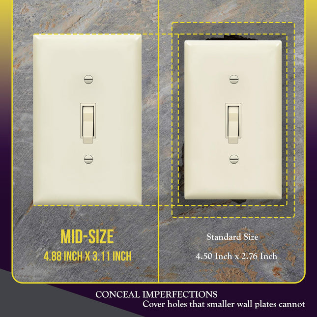 ENERLITES Placa de pared para interruptor de luz de palanca, acabado brillante, tamaño mediano de 1 módulo 4.88" x 3.11", termoplástico de policarbonato irrompible, certificado UL, 8811M-LA-10PCS, Almendra clara, Paquete de 10