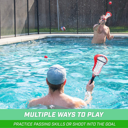 GoSports Lacrosse Floating Pool Goal Set - Includes Lacrosse Water Goal, 2 Lacrosse Sticks and 4 Soft Rubber Balls