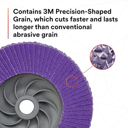 3M Flap Disc 769F, Type 27 Quick Change, 80+, 4-1/2 in x 5/8-11, High Performance Abrasive, Ceramic Precision-Shaped Grain Grinding and Finishing Disc, Carbon Steel, Stainless Steel