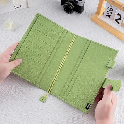Ox Knight A5 Leather Planner Cover for Hobonichi Cousin, Stalogy, Midori, Leuchtturm1917, and More - with Pen Loop, Card Slots, Back Pocket, and Bookmarks (Green)