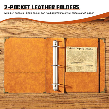 Ovesmusl PU Leather 3 Ring Binder Fits 8.5"x11" Letter Size Paper, 1.5 Inch Round Ring Binder Holds 350 Sheets, Notepad Paper Cover Loose Leaf Organizer, Green Sun