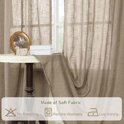 LAMIT Taupe Linen Curtains 45 Inch Length 2 Panels for Bedroom