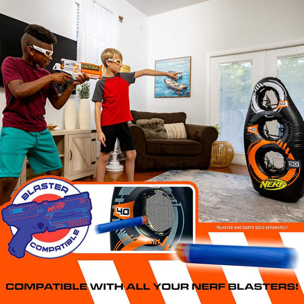 Nerf Proshot Inflatable Football Target, 50� Auto-Pop Design with Water Base, Mini Foam Football, Indoor and Outdoor Fun Game, Improve Accuracy and Control, Blaster Compatible