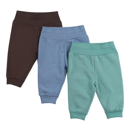 Hanes Girls Fleece Pull-on Pants 3-Pack, Flexy Super Soft 4-Way Sweatpants, Stretch Joggers for Babies & Toddlers, Dusty Brown/Blue/Green, 0-6 Months