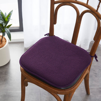 Elegant Comfort 2 Pack Chair Cushion Covers - Skid-Proof Rubber Backing - 16 x 16 Inch - Thick Dining Square Shape Seat Covers - Comfortable Textured Chair Pads with Ties - Honeycomb Pattern, Purple