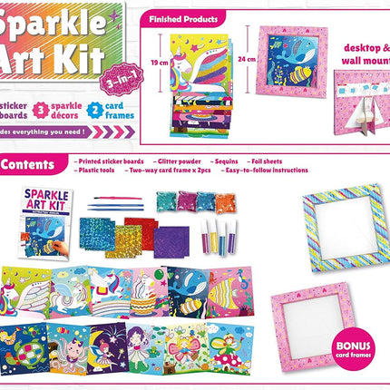 C.S.Kids My Magic World DIY 3-in-1 Sparkle Art Set for Kids (12 Sparkly Creative Arts and Crafts Projects : Glitter/Sequin/Foil Art) Handcraft/Handmade/Creative Art, Multi Colour, BS12