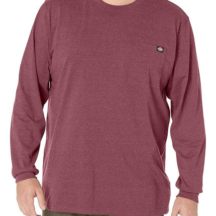Dickies Men's Long Sleeve Heavyweight Crew Neck Work Utility T-Shirt, Burgundy Single Dye Heather, XL