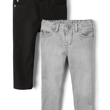 The Children's Place Jeans ajustés extensibles pour bébés garçons et tout-petits, délavage noir/délavage gris colombe, lot de 2, 12-18 mois, États-Unis
