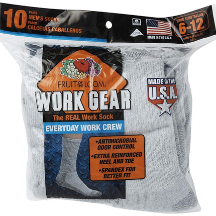 Fruit of the Loom Men's 10-Pair Everyday Work Crew Socks Casual, Gray, One Size (Pack of 10)