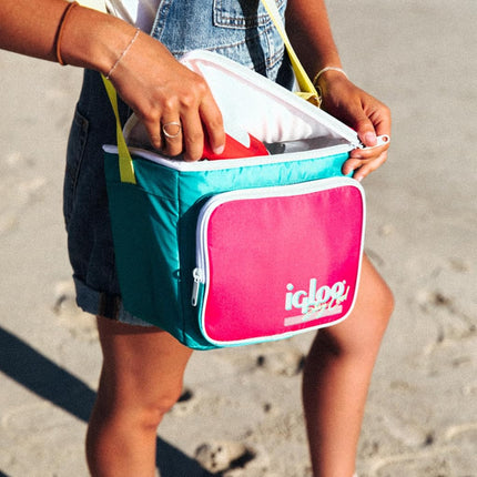 Igloo 90s Retro Collection Square Lunch Box Cooler with Front Pocket and Adjustable Strap, Neon
