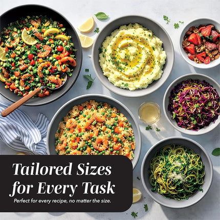 COOK WITH COLOR Mixing Bowls with TPR Lids - 12 Piece Plastic Nesting Bowls Set Includes 6 Prep Bowls and 6 Lids, Microwave Safe Mixing Bowl Set (Black Ombre)