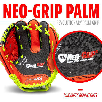 Guante de béisbol Franklin Sports para niños - Guante de béisbol infantil NeoGrip para niños y niñas - Manopla de béisbol para niños pequeños - Para lanzadores diestros - Rojo - 9.0"