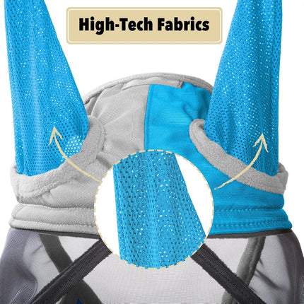 Harrison Howard Pro Luminous Horse Fly Mask Standard with Ears UV Protection for Horse Azure Blue/Silver XL Extra Full Size