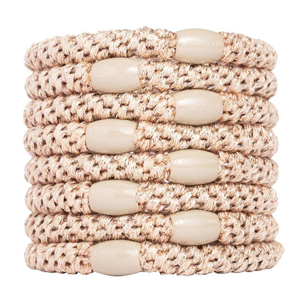 L. Erickson Grab & Go Ponytail Holders - Set of Eight, Metallic Beige