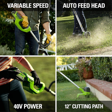 Greenworks 12-Inch 40V Cordless String Trimmer, 2.0 AH Battery Included 2101602