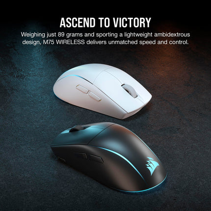 Ratón para juegos FPS ligero Corsair M75 Wireless RGB – 26 000 PPP – Botones laterales intercambiables – Compatible con iCUE – PC – Negro