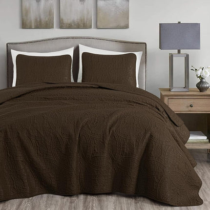 Chezmoi Collection Austin 3-Piece Oversized Bedspread Coverlet Set (Queen, Chocolate), Polyester