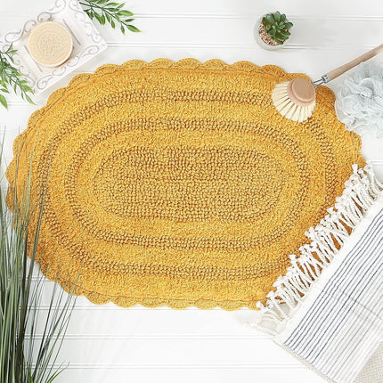 DII Crochet Collection Reversible Bath Mat, Small Oval, 17x24, Honey Gold