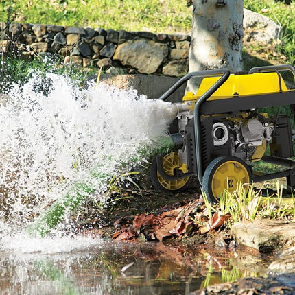 Champion Power Equipment - Portable Trash Water Pump with Hose Kit (5cm Inlet) - 598L per Minute, 11.5L Petrol 212CC Engine, with Wheel Kit & Foldable Handle for Clean or Dirty Water, Pools & Floods