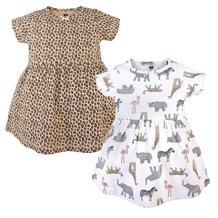 Hudson Baby Baby Girls' Cotton Dresses, Modern Pink Safari, 2T