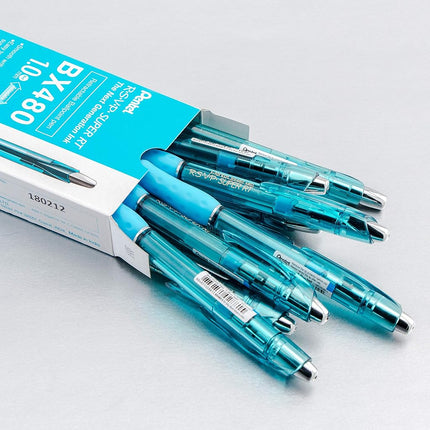 Bolígrafo Pentel RSVP Super RT, línea mediana (1,0 mm), tinta azul cielo, caja de 12 (BX480-S)