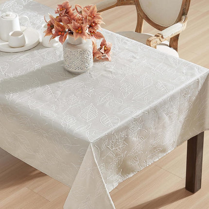 Laura Ashley Tablecloth Raised Woven Embroidered Jacquard Fabric, Wrinkle Resistant for Dining, Holiday, Party, Wedding or Banquet, 60" x 144", Maple Taupe