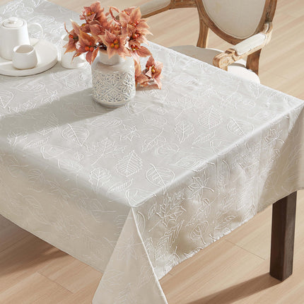 Laura Ashley Tablecloth Raised Woven Embroidered Jacquard Fabric, Wrinkle Resistant for Dining, Holiday, Party, Wedding or Banquet, 60" x 120", Maple Taupe