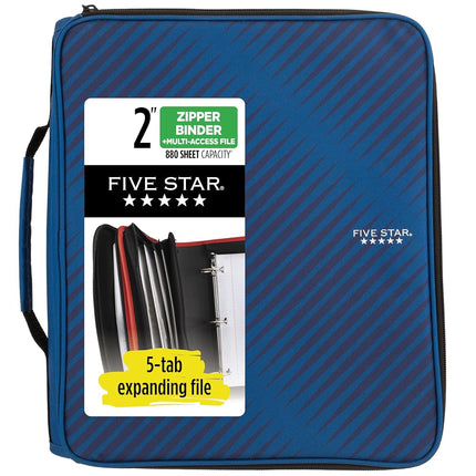 Carpeta con cremallera Five Star, Carpeta de 3 anillas de 2 pulgadas para la escuela, Archivador expandible de 6 bolsillos, Capacidad para 380 hojas, Azul cobalto (72534)